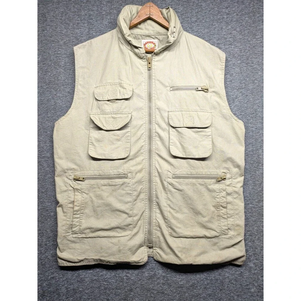 Banana Republic Safari Vest XL Khaki Vintage Utility Fishing Travel Vest W/Hood